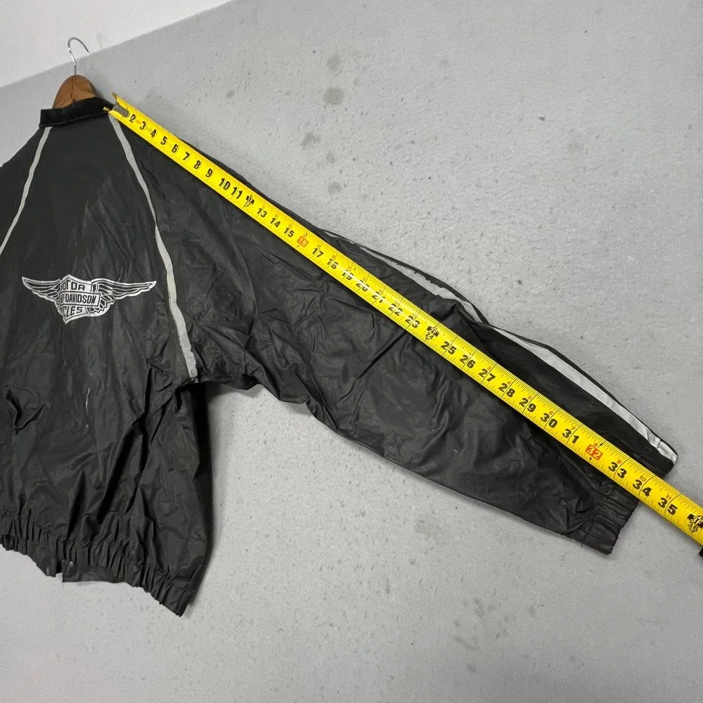 Vintage Harley Davidson Mens Rain Jacket Black PVC Windbreaker Winged Logo Large